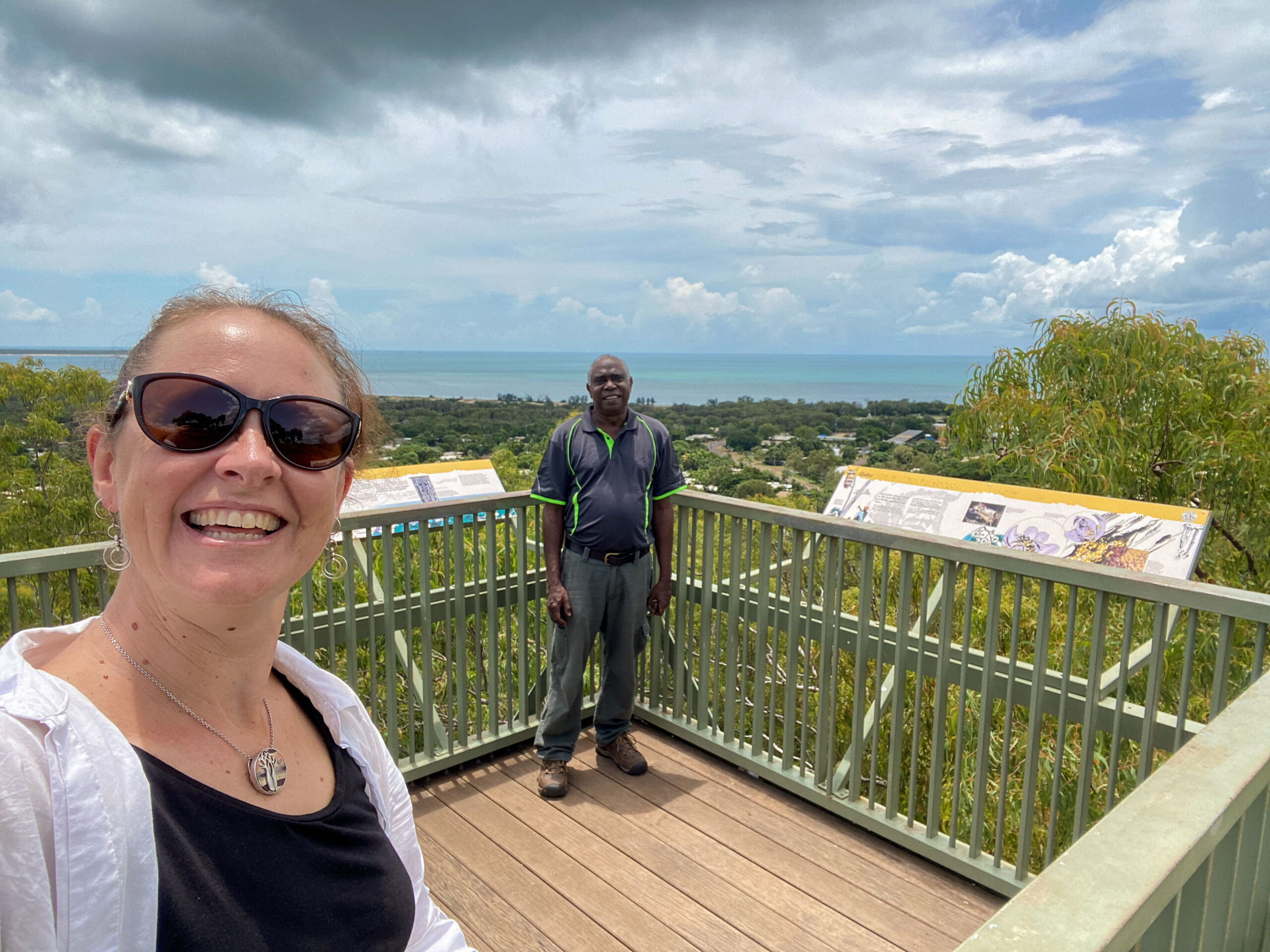 Tracey and Victor pictured at a lookout point. 