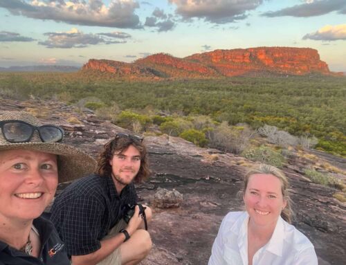 Who does red better? Kakadu’s Burrungkuy (Nourlangie Rock) at sunset or the faces of the TRC team after a Top End hike? We’d have to go with the billion-year-old rock!